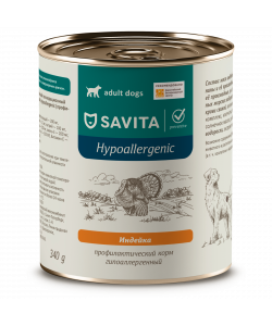 SAVITA prof консервы Hypoallergenic для собак при пищевой аллергии с индейкой. Ветеринарный, диетический, 340г
