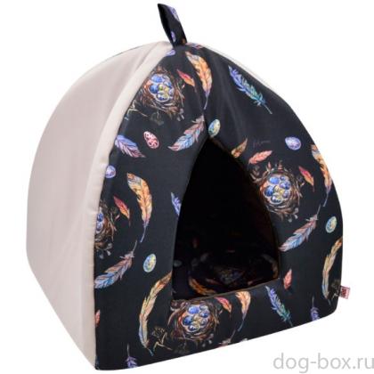 Дом вигвам «Птицы» мебельная ткань, светло-серый, 38*38*40 см-0