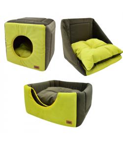Дом куб-трансформер "Ампир" мебельная ткань+плюш (оливковый/зеленый), 42*42*40 см