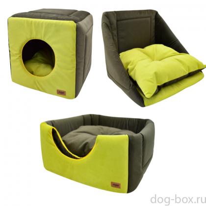 Дом куб-трансформер "Ампир" мебельная ткань+плюш (оливковый/зеленый), 42*42*40 см-0