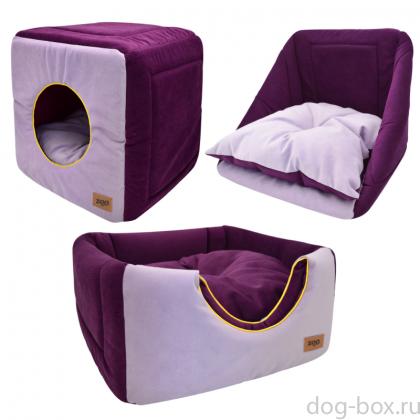 Дом куб-трансформер "Ампир" мебельная ткань+плюш (лиловый/баклажан), 42*42*40 см-0