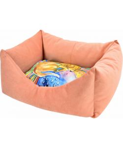 Лежанка-пухлик "Сны" рисунок Собака мебельная ткань (коралловая)