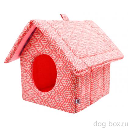 Дом изба на молнии "Геометрия" бязь, коралловый, 33*33*40 см -0