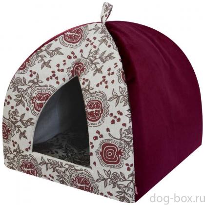 Дом Вигвам лен + мебельная ткань (бордовый), 38*38*40 см -0