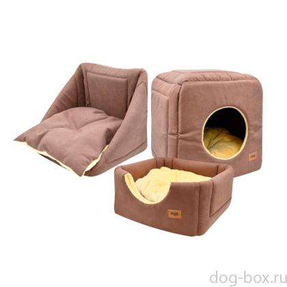 Дом куб-трансформер "Classic" с плюшем, коричневый, 42*42*40 см -0