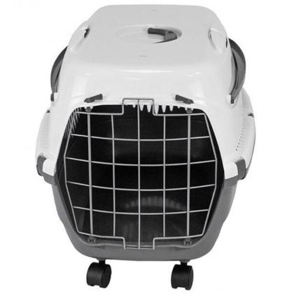 Переноска пластиковая "Спутник-3" с металлической дверью на колёсах, темно-серый/белый, 58*41*39см-3