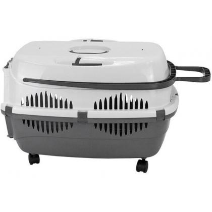 Переноска пластиковая "Спутник-3" с металлической дверью на колёсах, темно-серый/белый, 58*41*39см-2