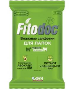 Влажные салфетки для лап собак и кошек FITODOC, 15шт.