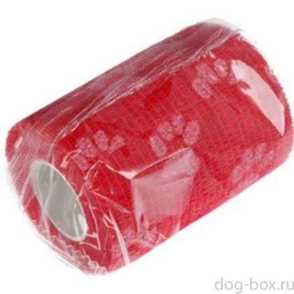 Бинт самофиксирующийся VETЗАБОТА 7,5см х 4,5м, красный с лапками-0