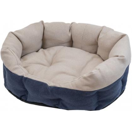 Лежак овальный пухлый, с подушкой, бежевый, 60*48*20см-1