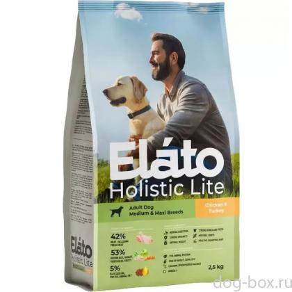 Сухой корм Elato Holistic Lite для собак средних и крупных пород с курицей и индейкой, 2,5кг-0