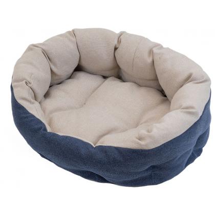 Лежак овальный пухлый, с подушкой, бежевый,  48*38*16см-1