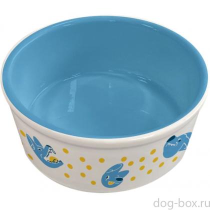 Керамическая миска 450 мл, 6*14см, голубая -0