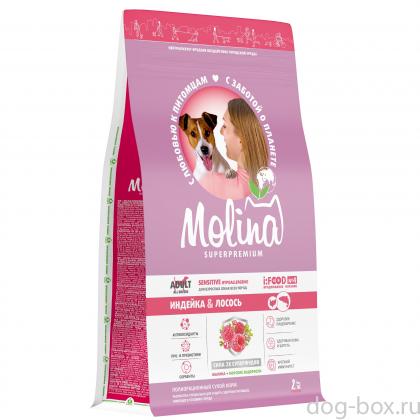 Сухой корм с индейкой и лососем для взрослых собак всех пород с чувствительным пищеварением, 2кг Сухой корм с индейкой и лососем для взрослых собак всех пород с чувствительным пищеварением, 2кг-0