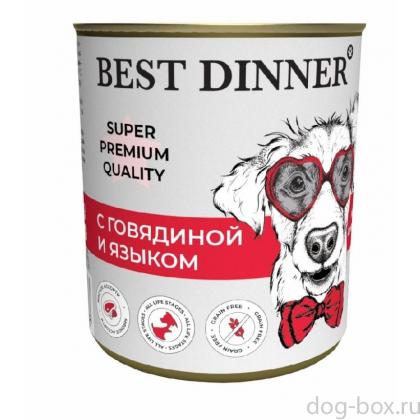 Консервы для собак Super Premium С говядиной и языком, 340г-0