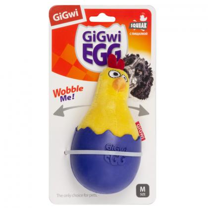 Игрушка для собак Цыпленок-неваляшка с пищалкой 14см, серия GIGwi EGG (75476)-1