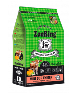 Корм сухой для взрослых привередливых собак мелких пород Mini Dog Exigent Телятина и рис с тыквой, 10кг