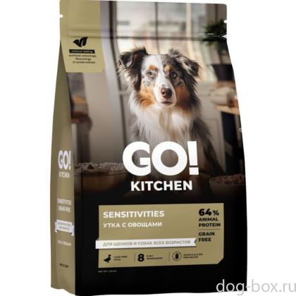 GO! KITCHEN Полнорационный беззерновой сухой корм для щенков и собак всех возрастов с уткой для чувствительного пищеварения, 1.59кг-0