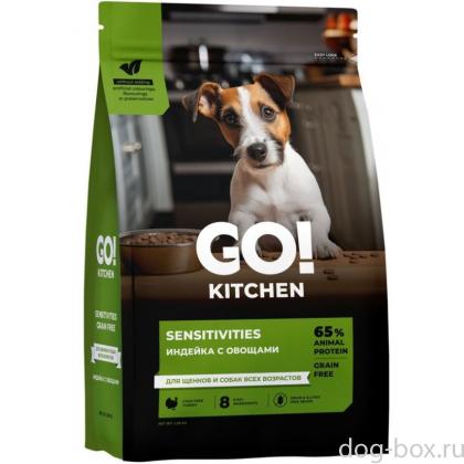 GO! KITCHEN Полнорационный беззерновой сухой корм для щенков и собак всех возрастов с индейкой для чувствительного пищеварения, 1.59кг-0
