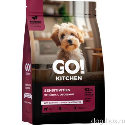 GO! KITCHEN Полнорационный беззерновой сухой корм для щенков и собак всех возрастов с ягнёнком для чувствительного пищеварения, 1.59кг-0
