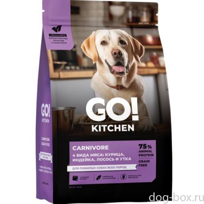 GO! KITCHEN Полнорационный беззерновой сухой корм для пожилых собак всех пород с курицей, индейкой, лососем и уткой, 1.59кг-0