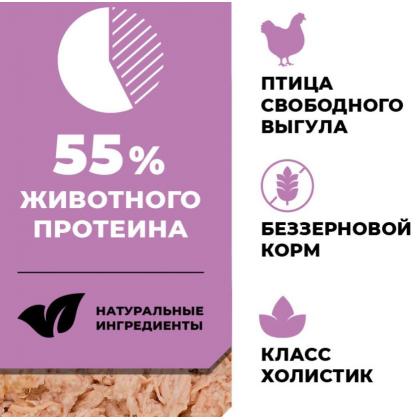 Корм консервированный полнорационный беззерновой для щенков и собак с курицей, индейкой и уткой, 0.1кг-1