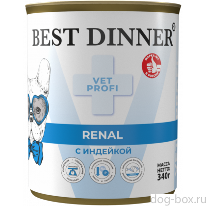 Влажный корм при заболеваниях почек у взрослых собак с индейкой Renal, 340г-0