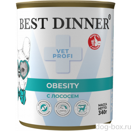 Влажный корм для снижения и контроля избыточной массы тела для взрослых собак с лососем Obesity, 340г-0