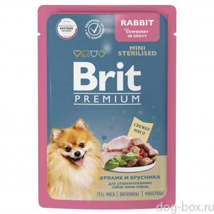 Premium Пауч для взрослых стерилизованных собак мини пород кролик и брусника в соусе, 85г-0