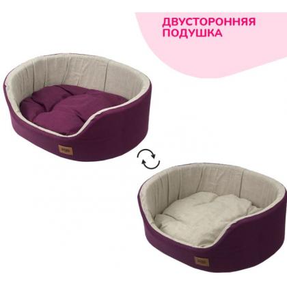 Лежанка овальная "Эколен" с подушкой, баклажан, 43*30*16см-1