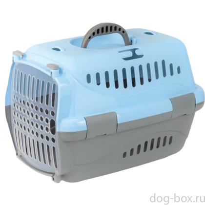 Переноска для животных "Турне" с прозрачной пластиковой дверцей, 48*32*32см, голубая-0