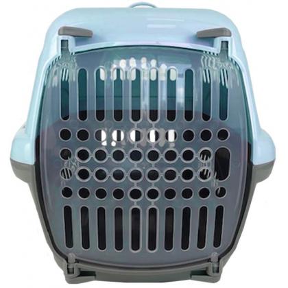 Переноска для животных "Турне" с прозрачной пластиковой дверцей (коврик+ремень), 48*32*32см, голубая-2