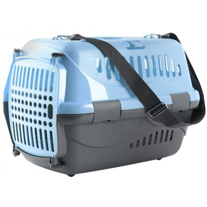 Переноска для животных "Турне" с пластиковой дверцей (коврик+ремень), 48*32*32см, голубая-3