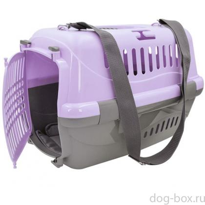 Переноска для животных "Турне" с пластиковой дверцей (коврик+ремень), 48*32*32см, фиолетовая-0