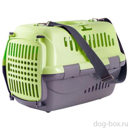 Переноска для животных "Турне" с пластиковой дверцей (коврик+ремень), 48*32*32см, зеленая-0