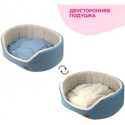 Лежанка овальная "Эколен" с подушкой, голубая, 43*30*16см-1