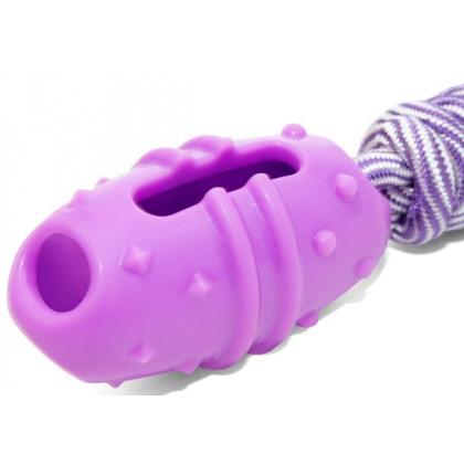 Игрушка для собак из термопластичной резины "Баклажан с веревкой", 9,5/30см-1