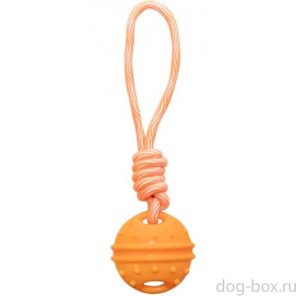 Игрушка для собак из термопластичной резины "Апельсин с веревкой", d7,7/29см-0