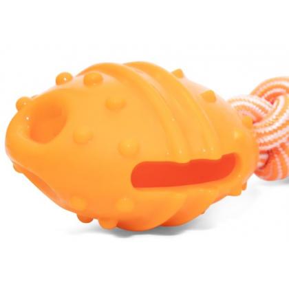 Игрушка для собак из термопластичной резины "Апельсин с веревкой", d7,7/29см-1