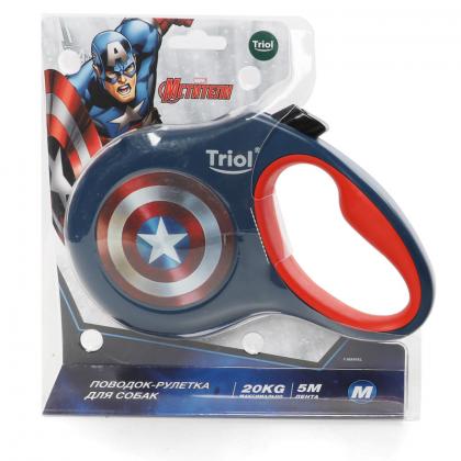 Поводок-рулетка для собак Marvel Капитан Америка M, 5м до 20кг, лента-2