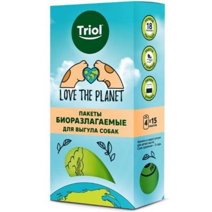 Пакеты биоразлагаемые для выгула собак (4 рулона по 15 шт), серия LOVE THE PLANET-1