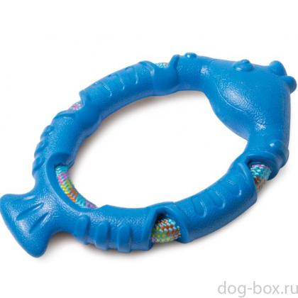 Игрушка для собак из термопластичной резины "Рыбка с плетеной веревкой", серия AQUA, 22*14см-0