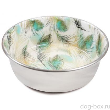 Миска металлическая на резинке "Перышки", 0,32л-0