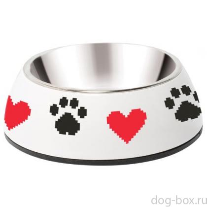 Миска металлическая на пластиковой подставке "Сердечки", 0,22л-0