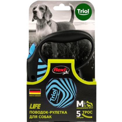 Поводок-рулетка для собак Flexi Life Geometry Blue M 5м до 20кг, трос-1