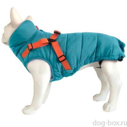 Попона для собак утепленная с шлейкой OUTDOOR Active, бирюзовая, S (25см)-0