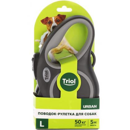 Поводок-рулетка для собак Urban L, 5м до 50кг, лента, черный-1