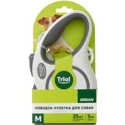 Поводок-рулетка для собак Urban M, 5м до 25кг, лента, белый-1
