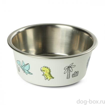 Миска металлическая на резинке "Динозаврики", 0,7л-0