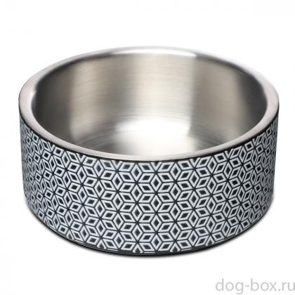 Миска металлическая интерьерная на силиконовой резинке утяжеленная "Орнамент", 0,8л-0